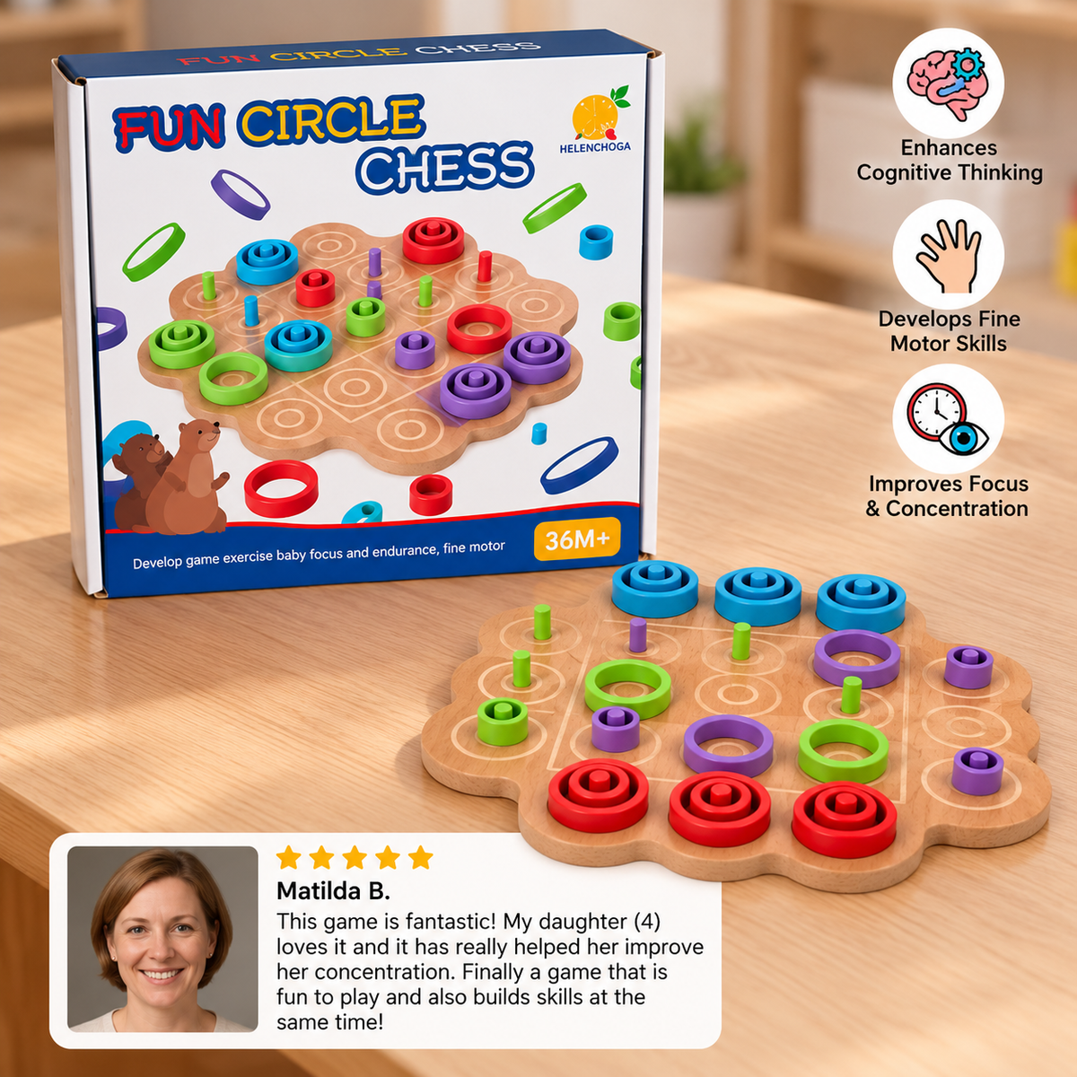 Early Educational 3-Level Wooden Tic-Tac-Toe Strategy Game