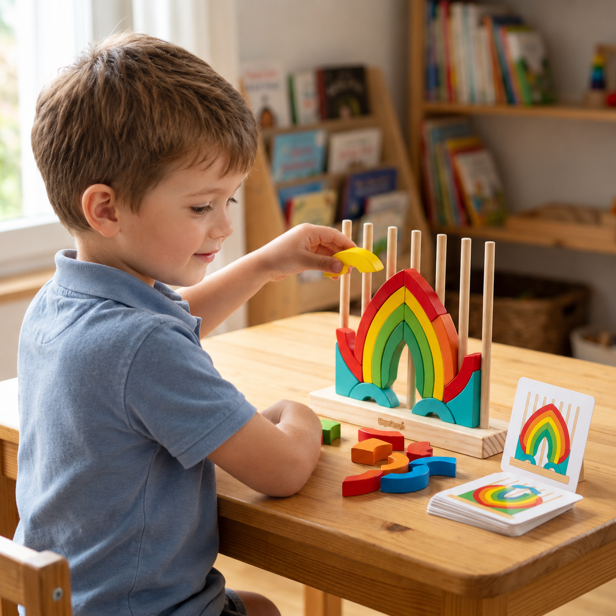 Montessori Wooden Rainbow Stacking & Matching Puzzle