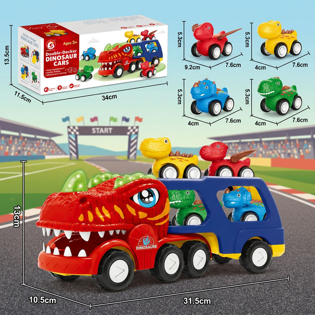 Dinosaur Transport Truck Toy Set with Mini Dino Cars