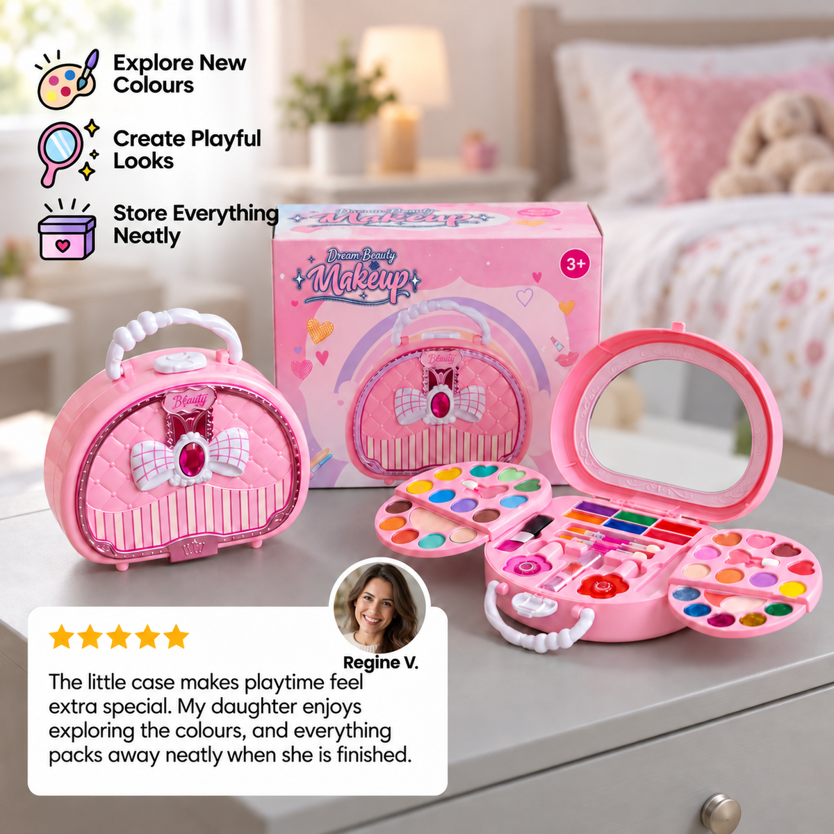 Kids’ Washable Princess Makeup Set with Nail Polish & Storage Box