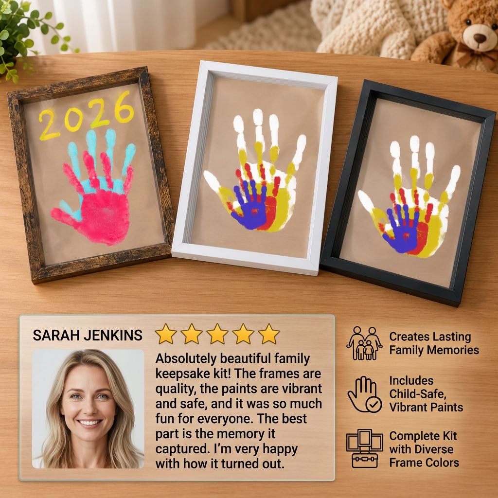 DIY Wooden Handprint Photo Frame Kit – Family Keepsake Set with Paints