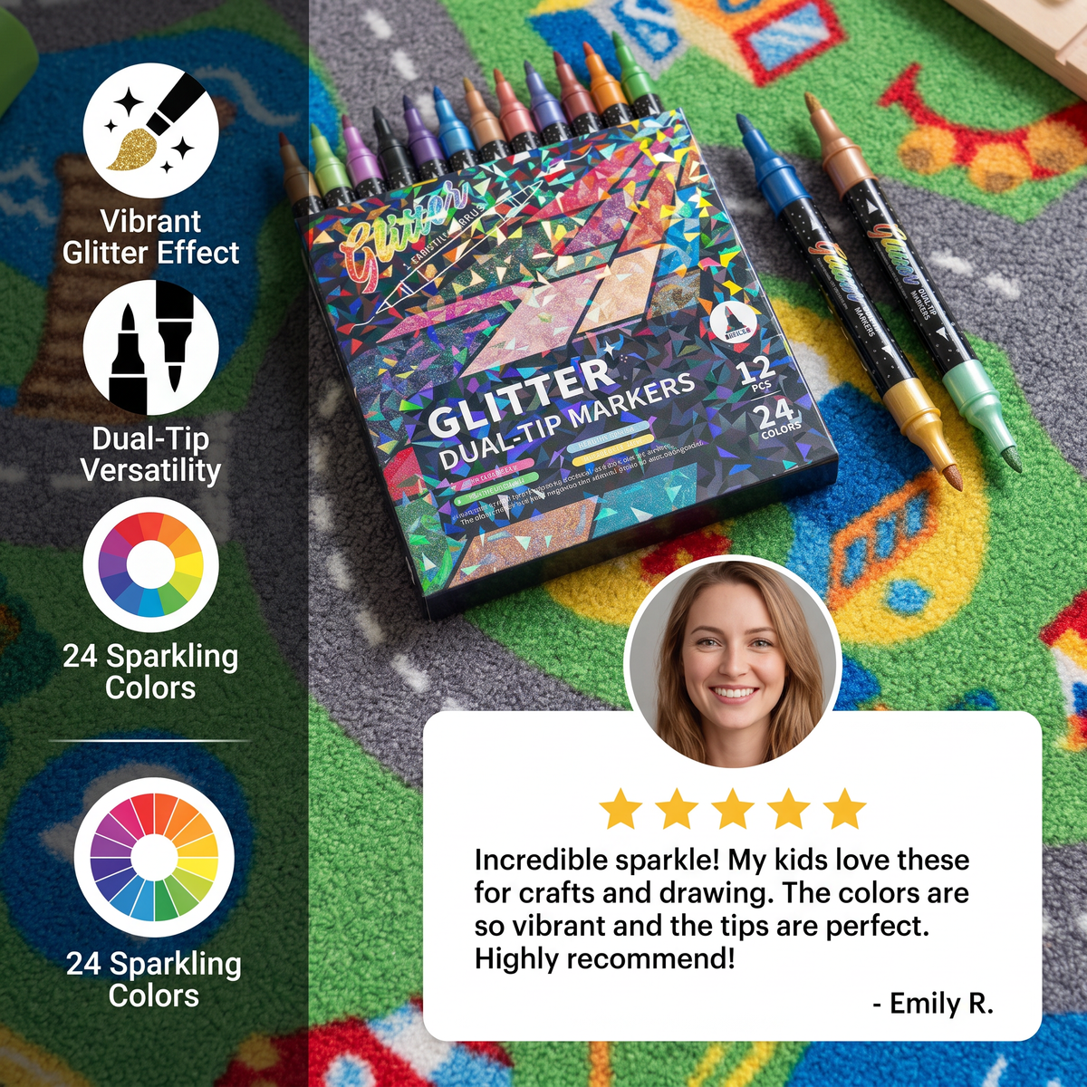 Glitter Brush Marker Set – Dual-Tip Sparkling Art Markers