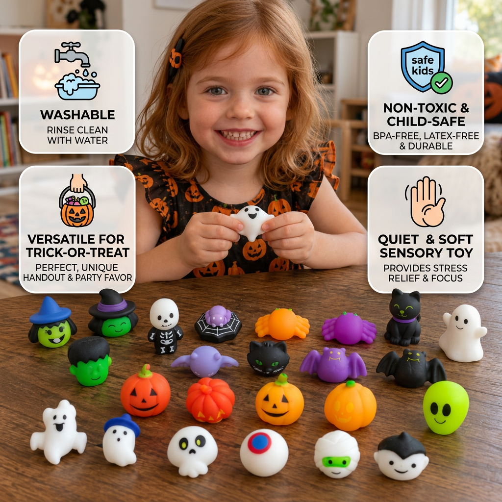 Washable & Reusable Halloween Squishy Toy Set for Party Favors and Trick-or-Treating