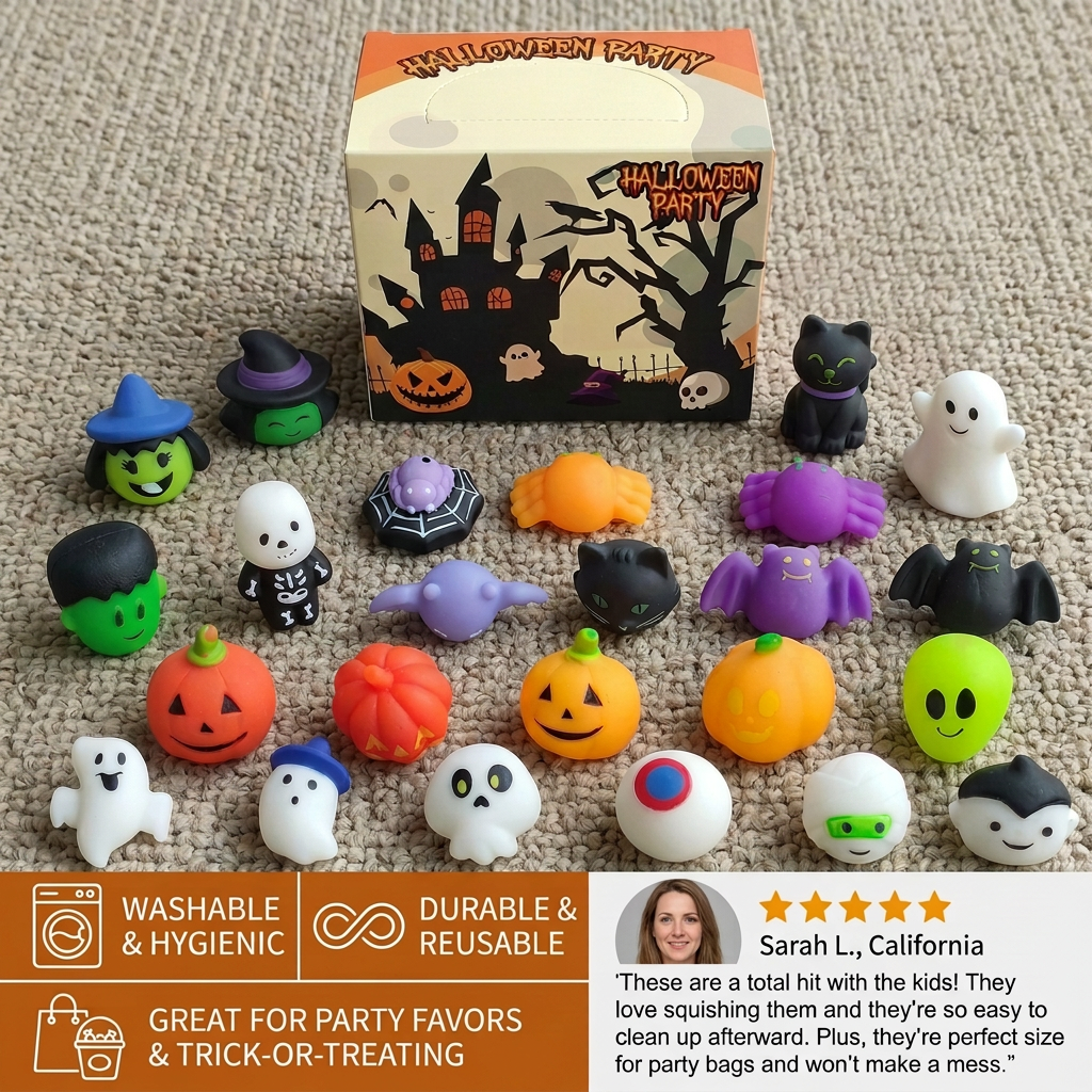 Washable & Reusable Halloween Squishy Toy Set for Party Favors and Trick-or-Treating
