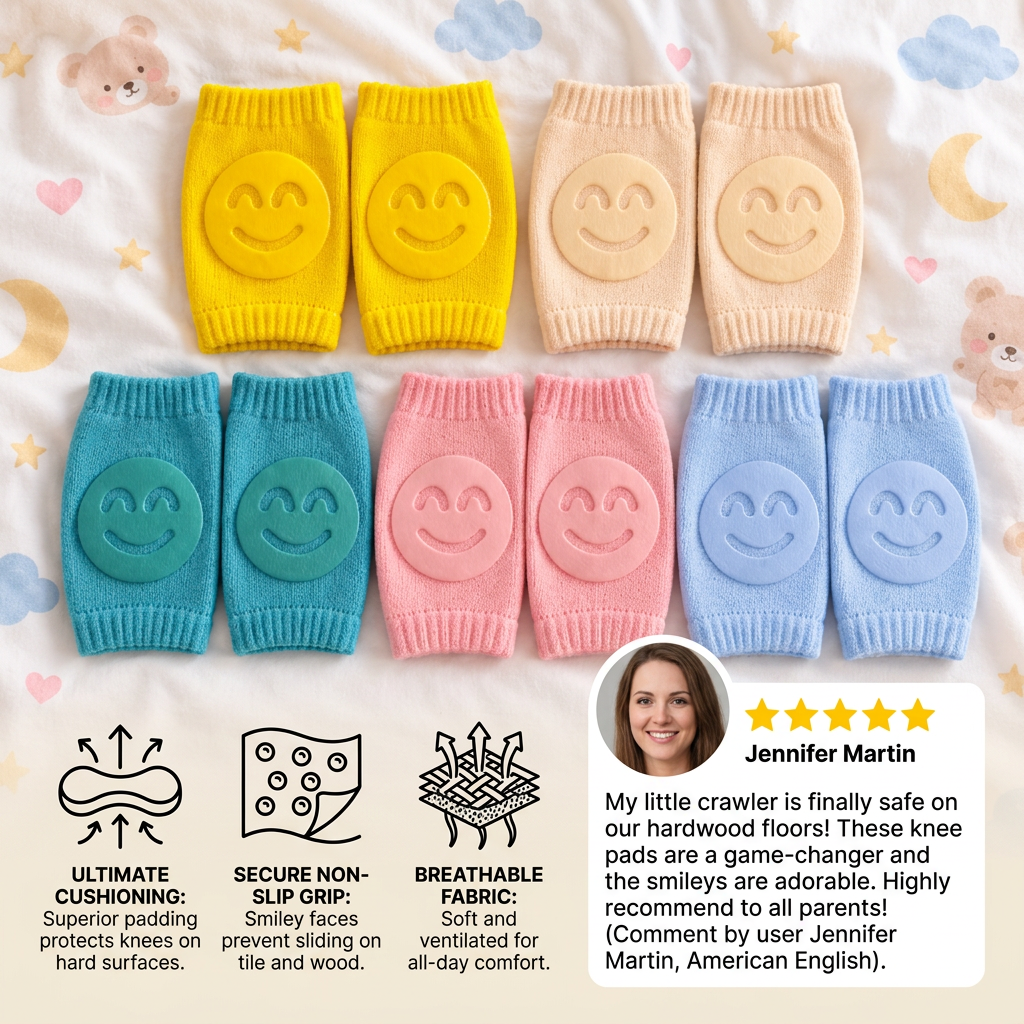 Baby Crawling Knee Pads – Non-Slip Protection with Smiley Face Design