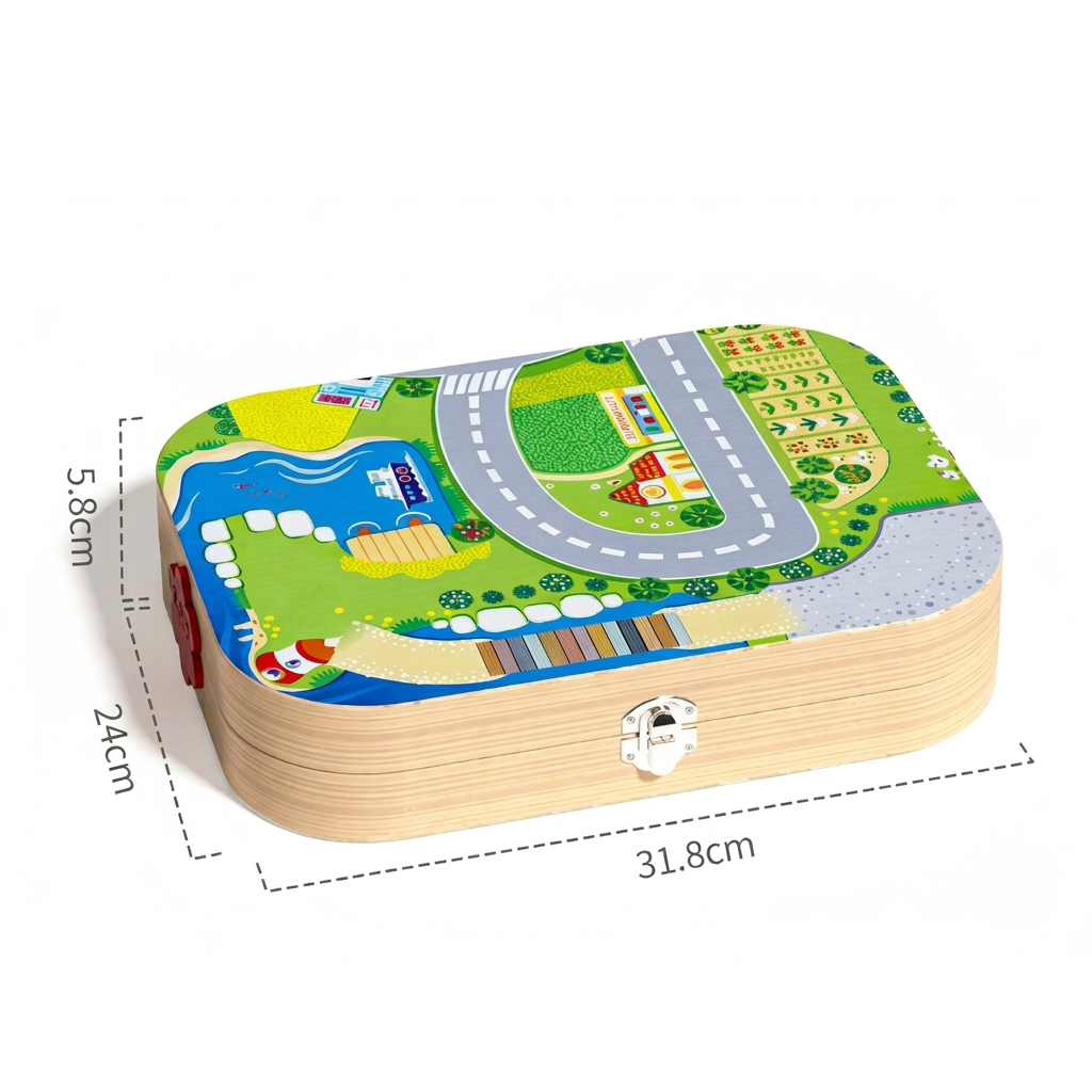 Wooden City Building Blocks & Train Track Travel Set