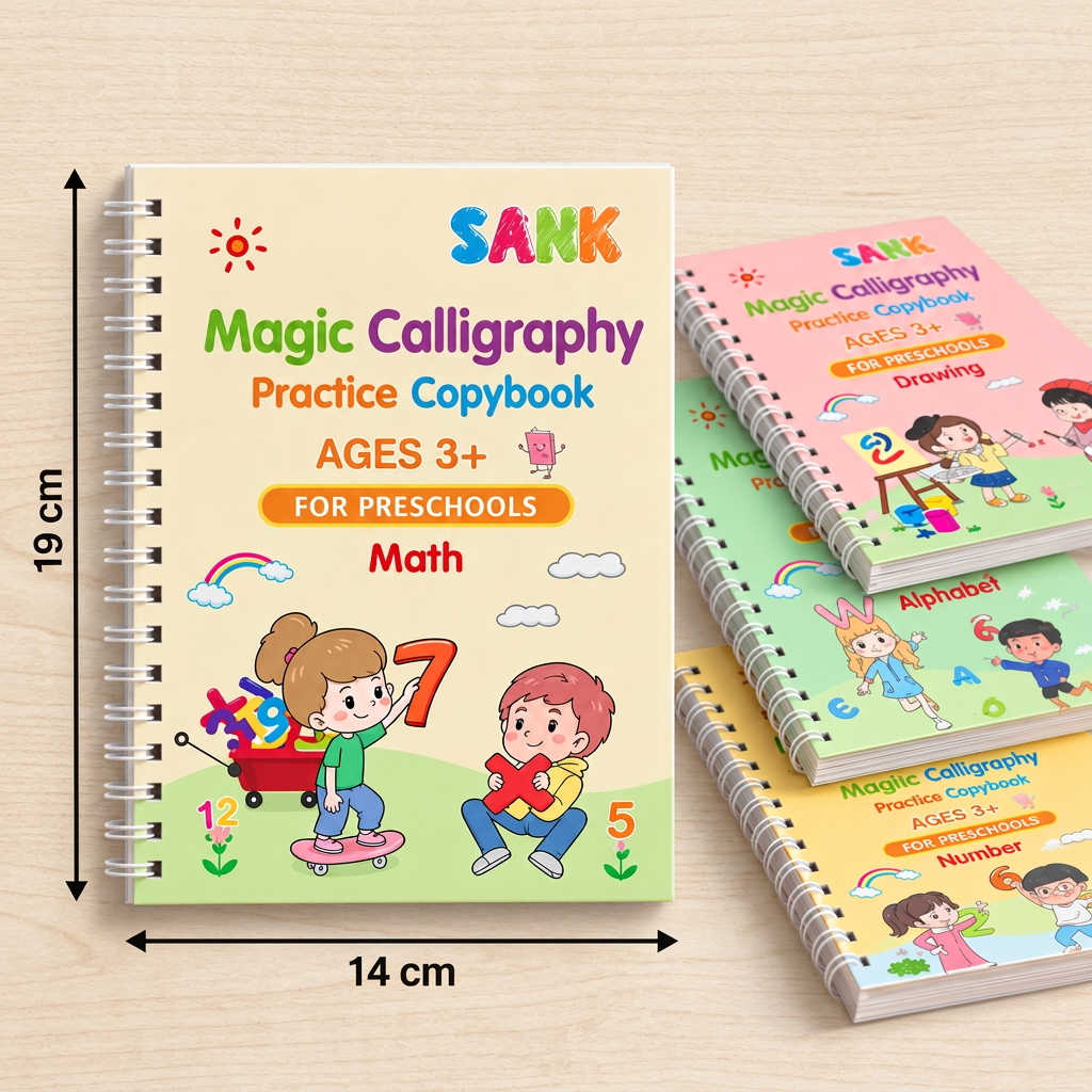 Magic Reusable Grooved Handwriting Practice Books with Disappearing Ink Pens
