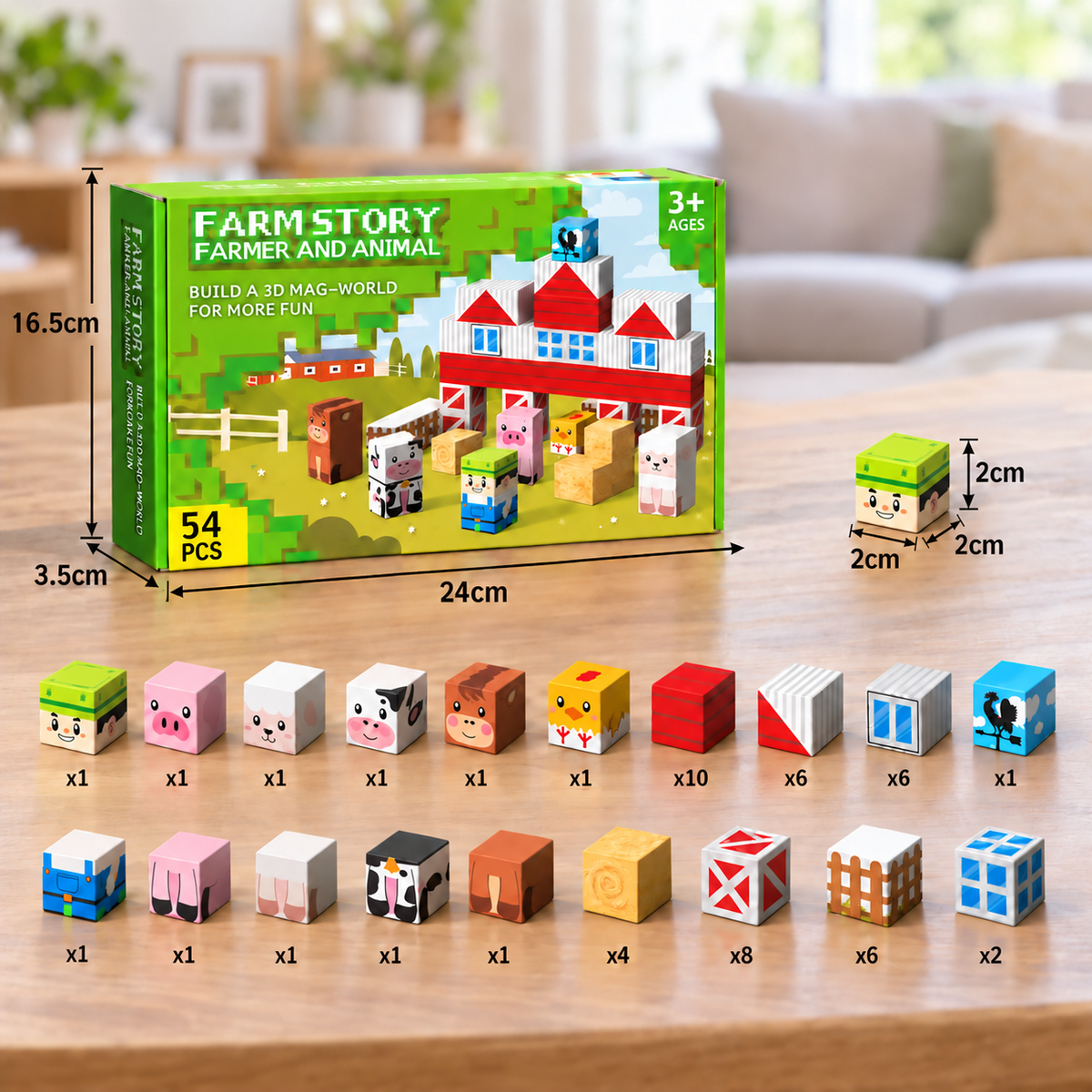 Farm Story Magnetic Building Blocks Travel Playset with Animals & Barn