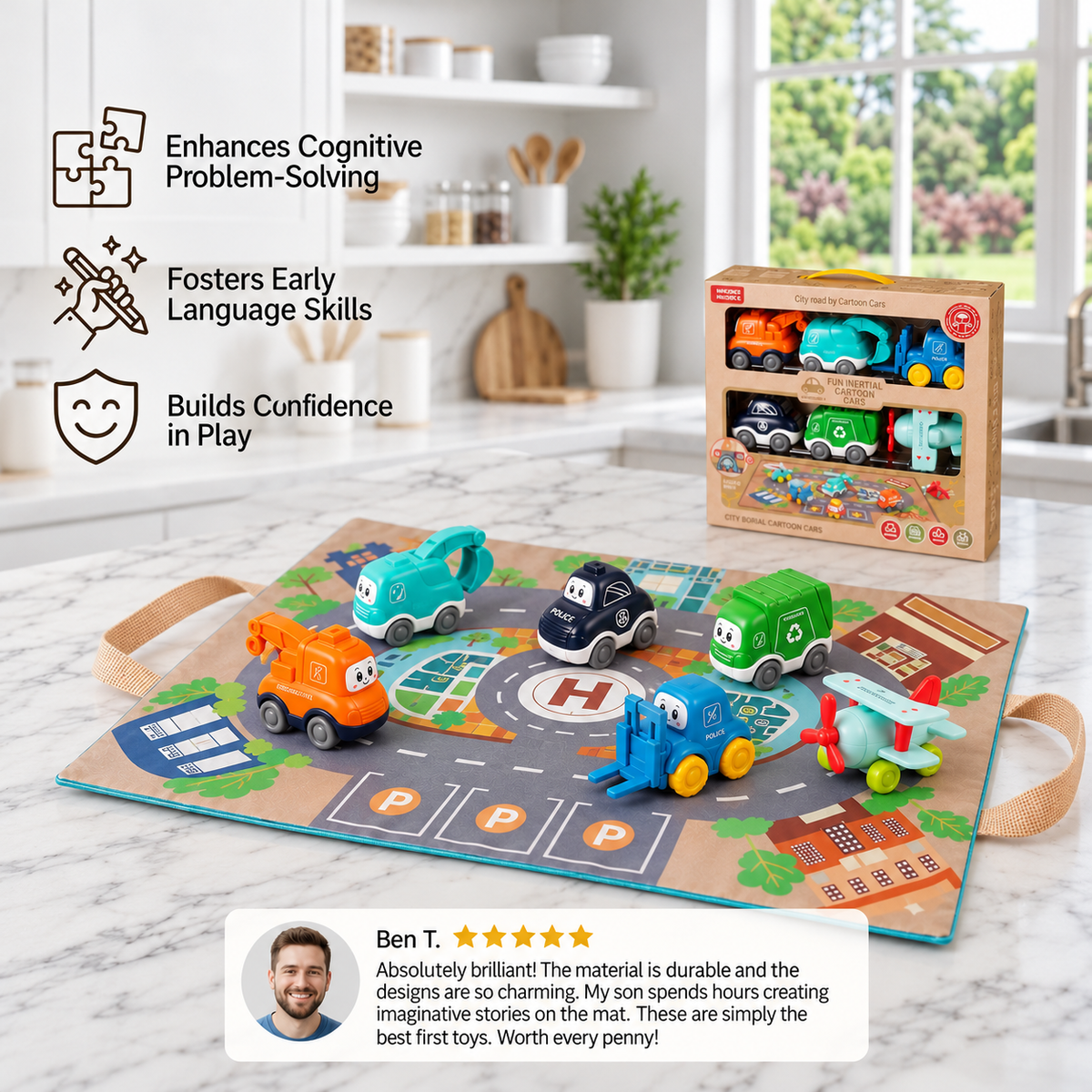 Toddler Toy Truck & Car Set with Play Mat Storage Bag