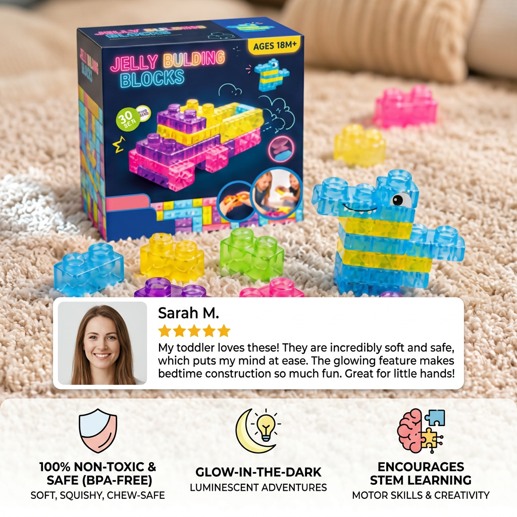 Glow-in-the-Dark Squishy Jelly Building Blocks for Kids – Safe & Soft