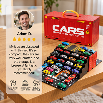 48-Piece Mini Die-Cast Pull-Back Car Set with Storage Container Box