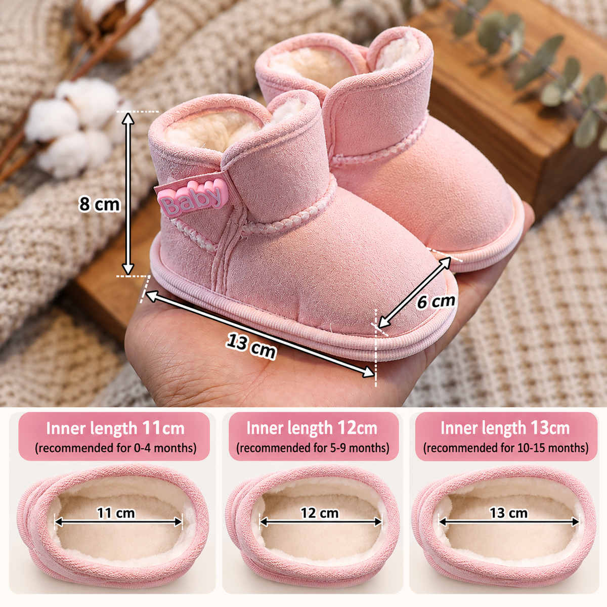 Fleece-Lined Baby Winter Boots with Soft, Non-Slip Soles