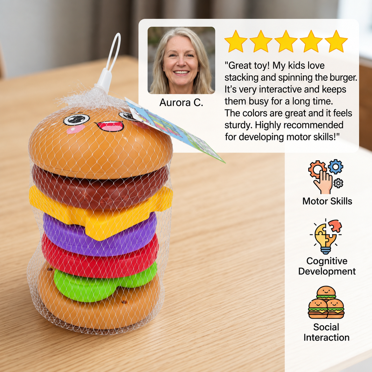 Interactive Rotating Burger Stacking Puzzle