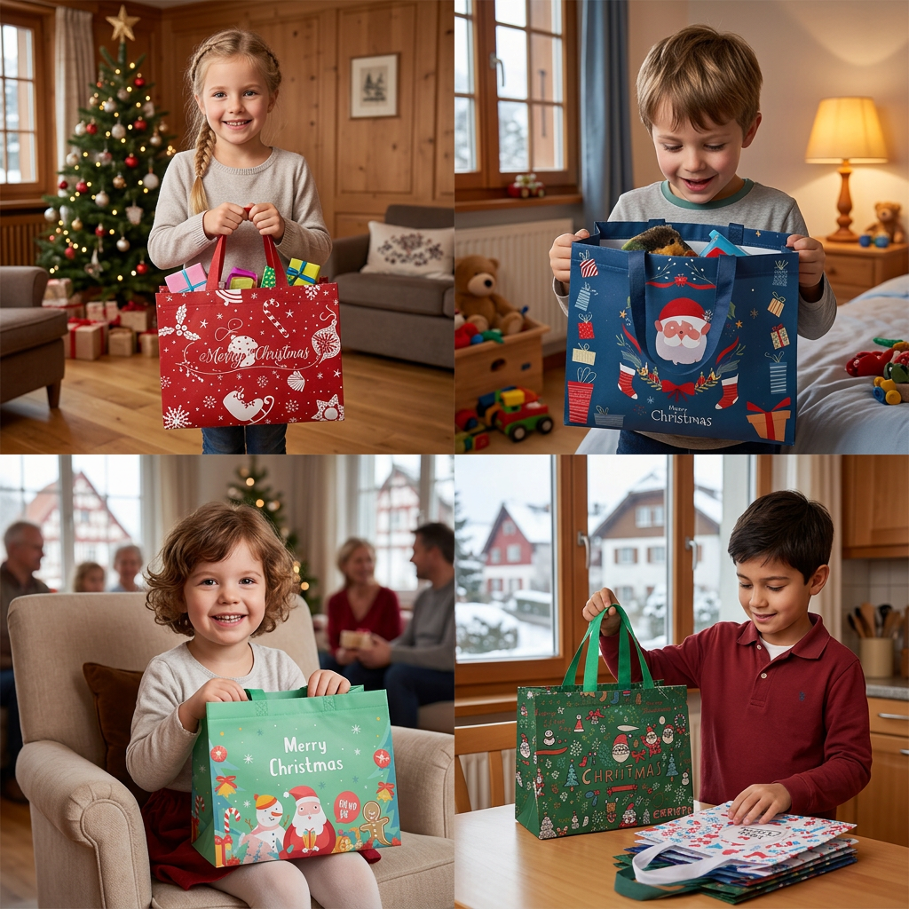 Reusable Christmas Gift Bags with Handles – Assorted Holiday Designs