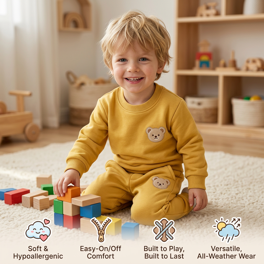 Baby Outfit with Embroidered Bear Sweatshirt & Matching Sweatpants