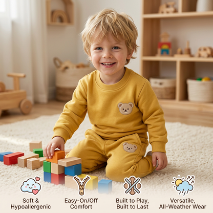 Baby Outfit with Embroidered Bear Sweatshirt & Matching Sweatpants