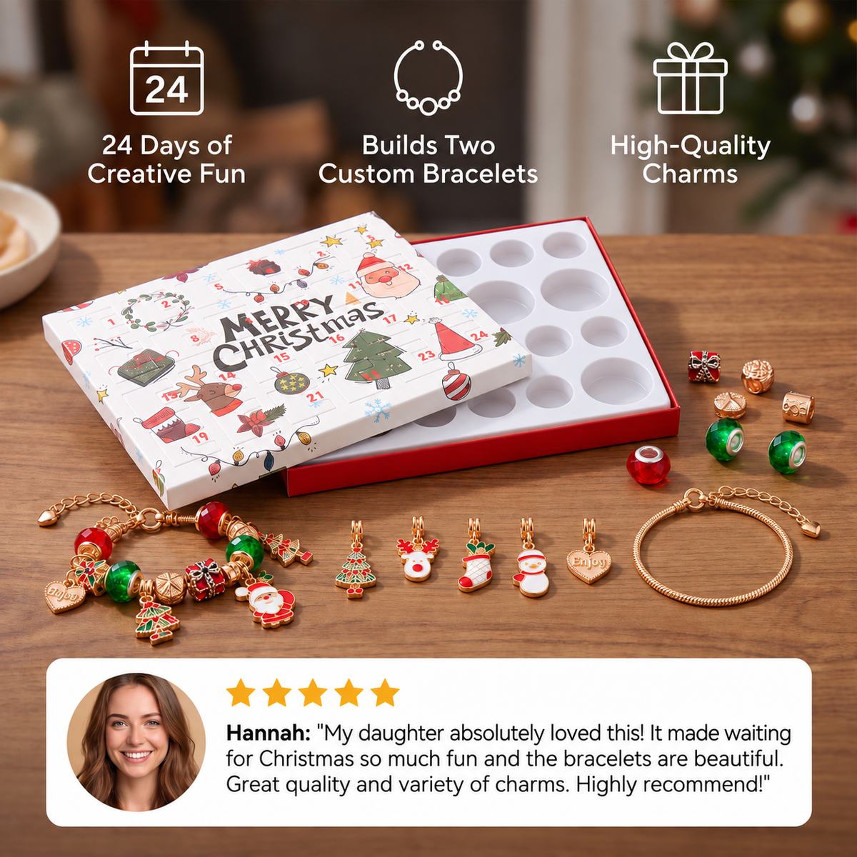24-Day Christmas Bracelet Advent Calendar – DIY Jewelry-Making Kit for Girls