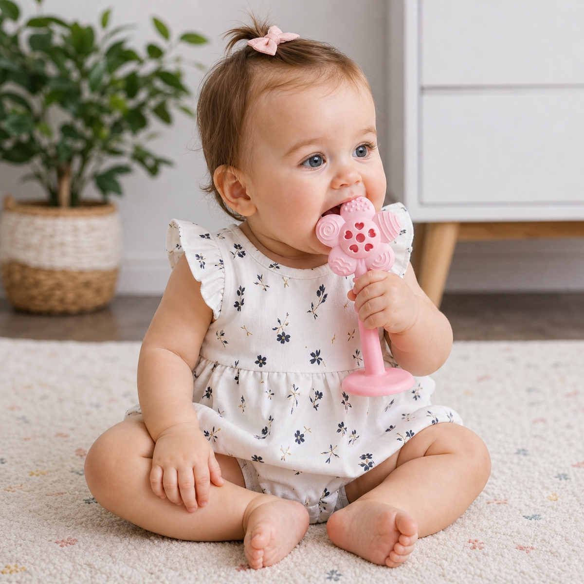 2-in-1 Sunflower Baby Teether & Rattle with Suction Base