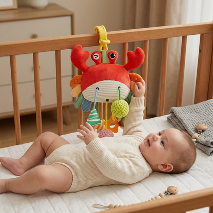 Crab Activity Toy with Pull Cord, Rattle & Teether for Babies