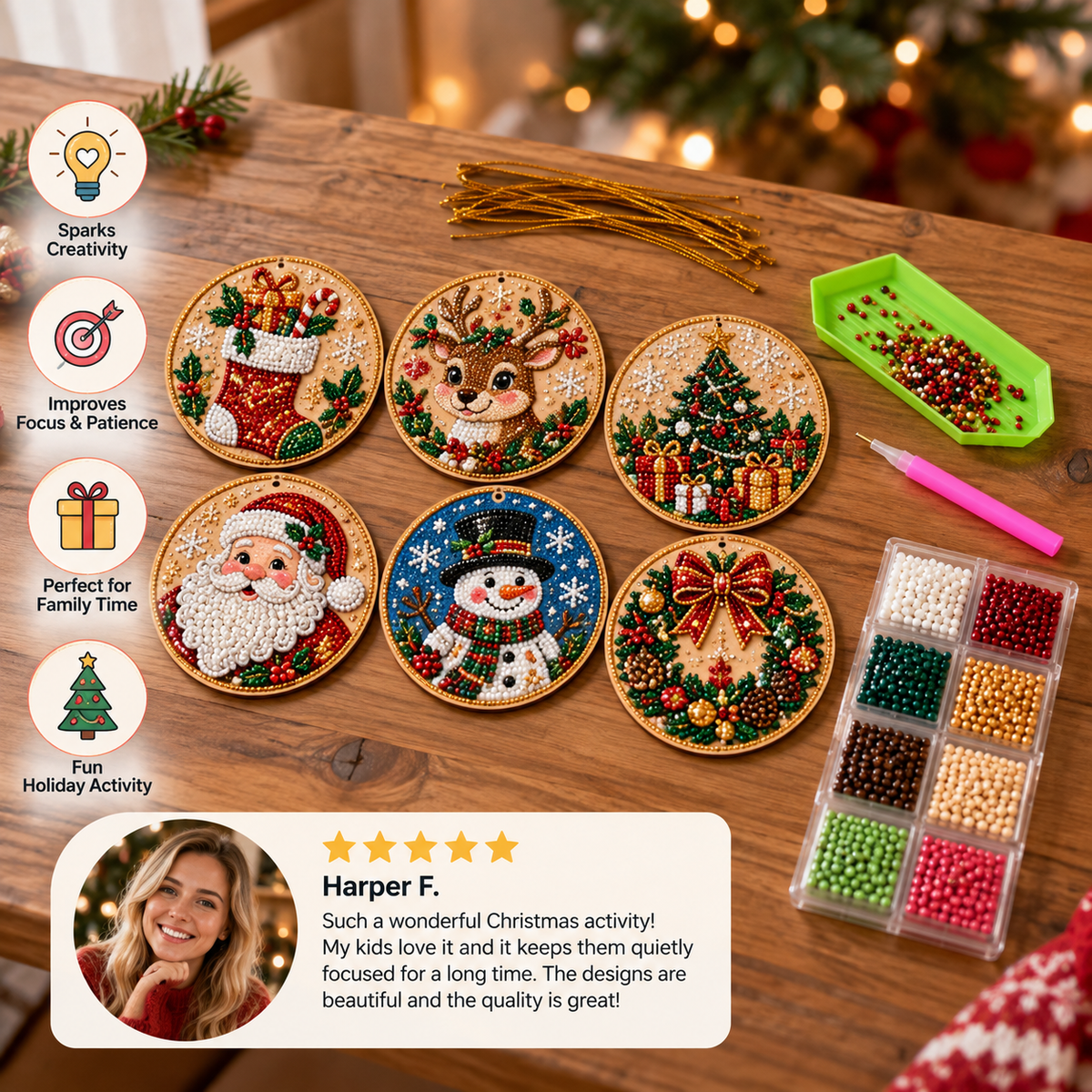 DIY Christmas Wooden Ornament Diamond Painting Kit