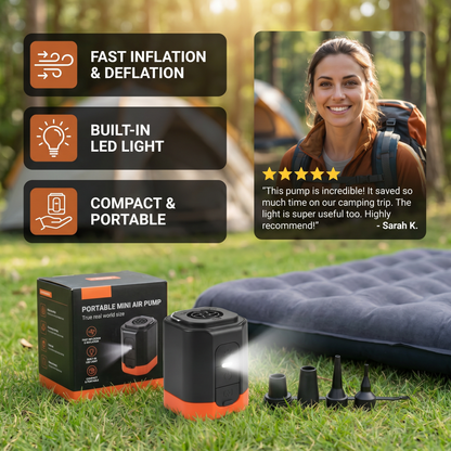 Portable Mini Air Pump with LED Light – Fast Inflate & Deflate
