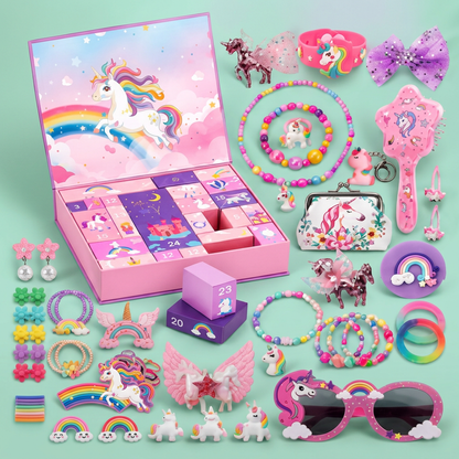 24-Day Unicorn Advent Calendar with Hair Accessories, Stickers & Surprise Gifts