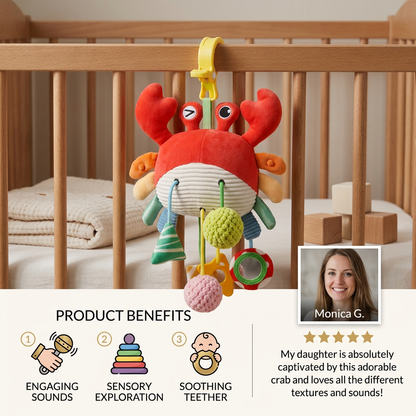 Crab Activity Toy with Pull Cord, Rattle & Teether for Babies