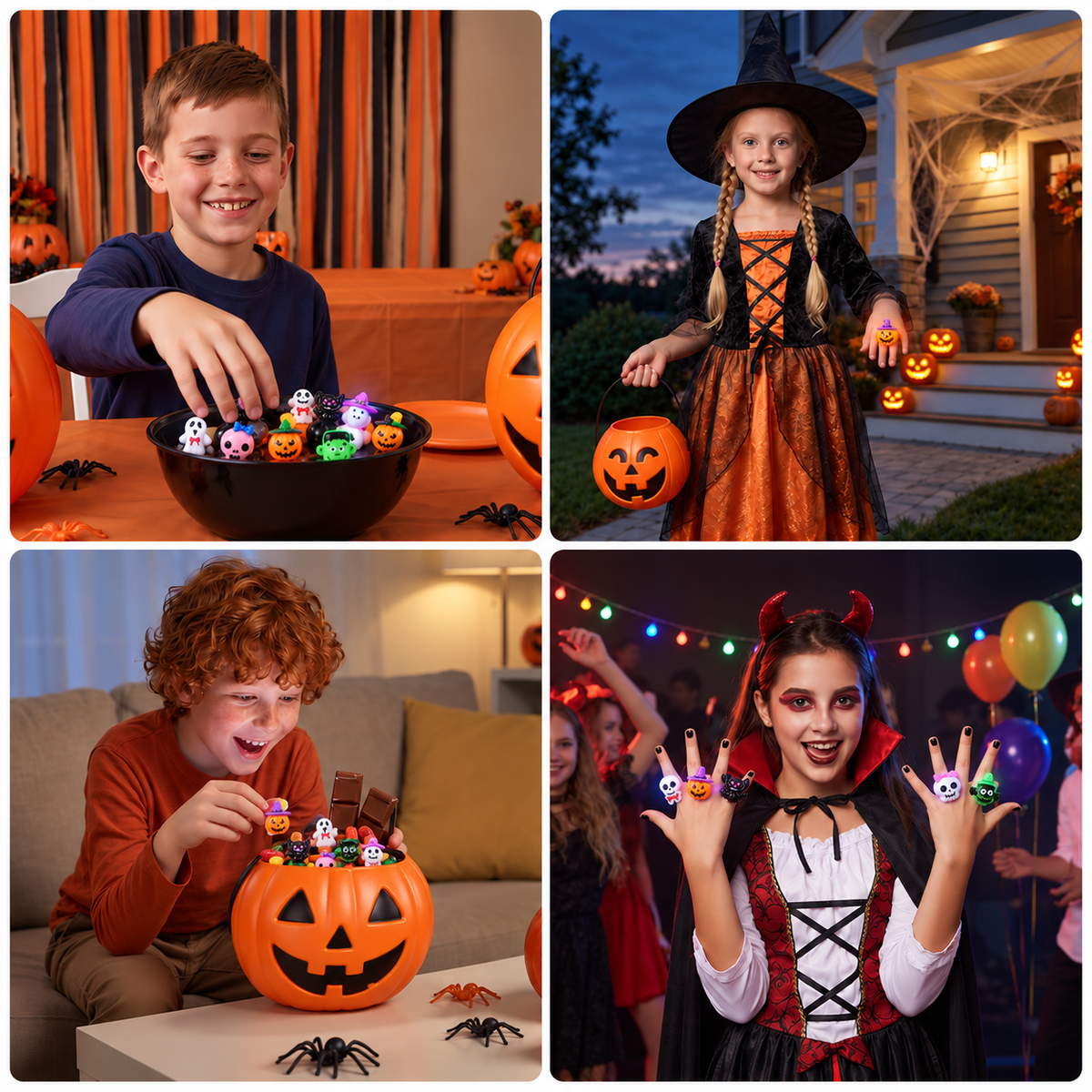 24-Pack Flashing LED Halloween Rings for Kids’ Party Favors & Treat Bags
