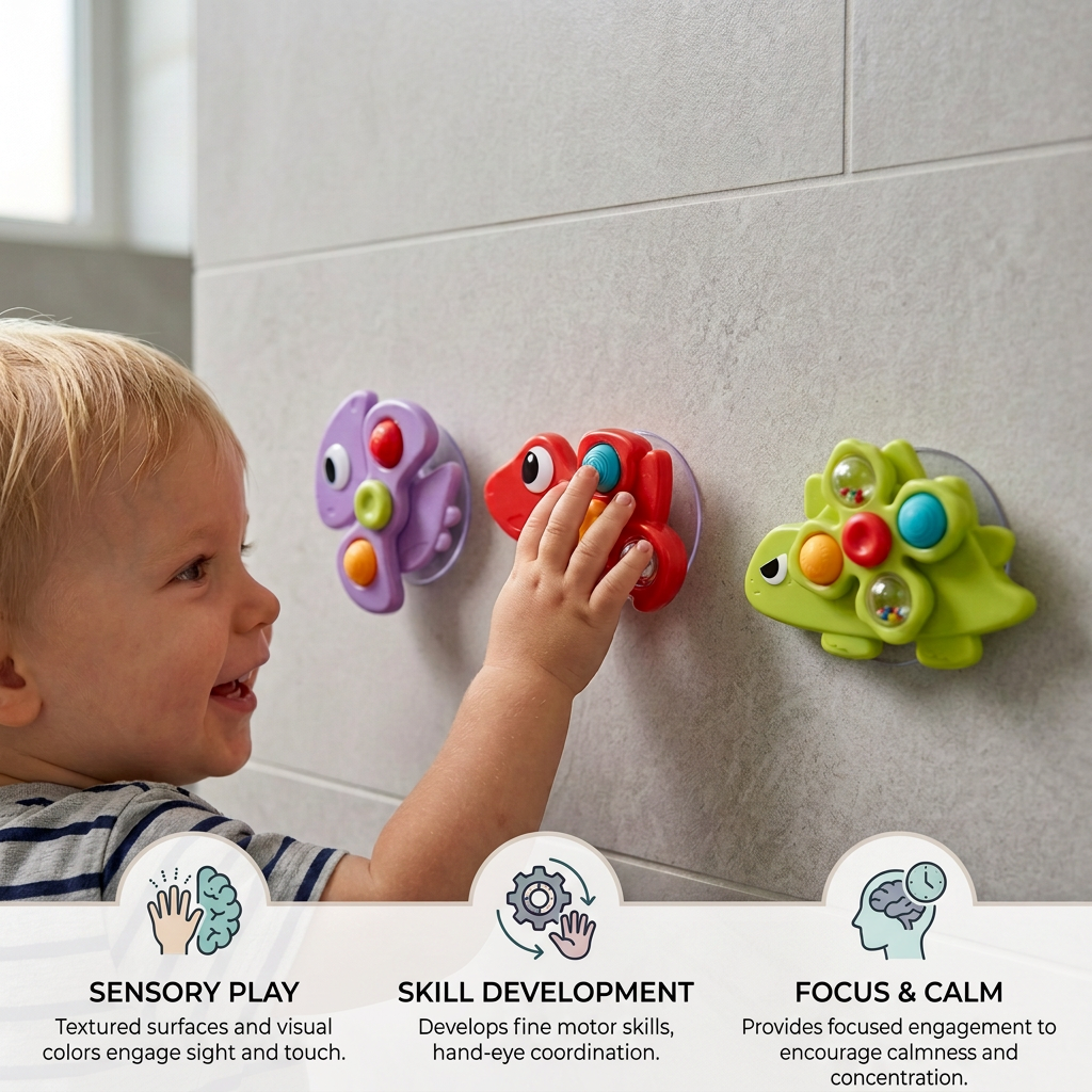 Dinosaur Suction Cup Spinner Toy for Babies & Toddlers Set of 3