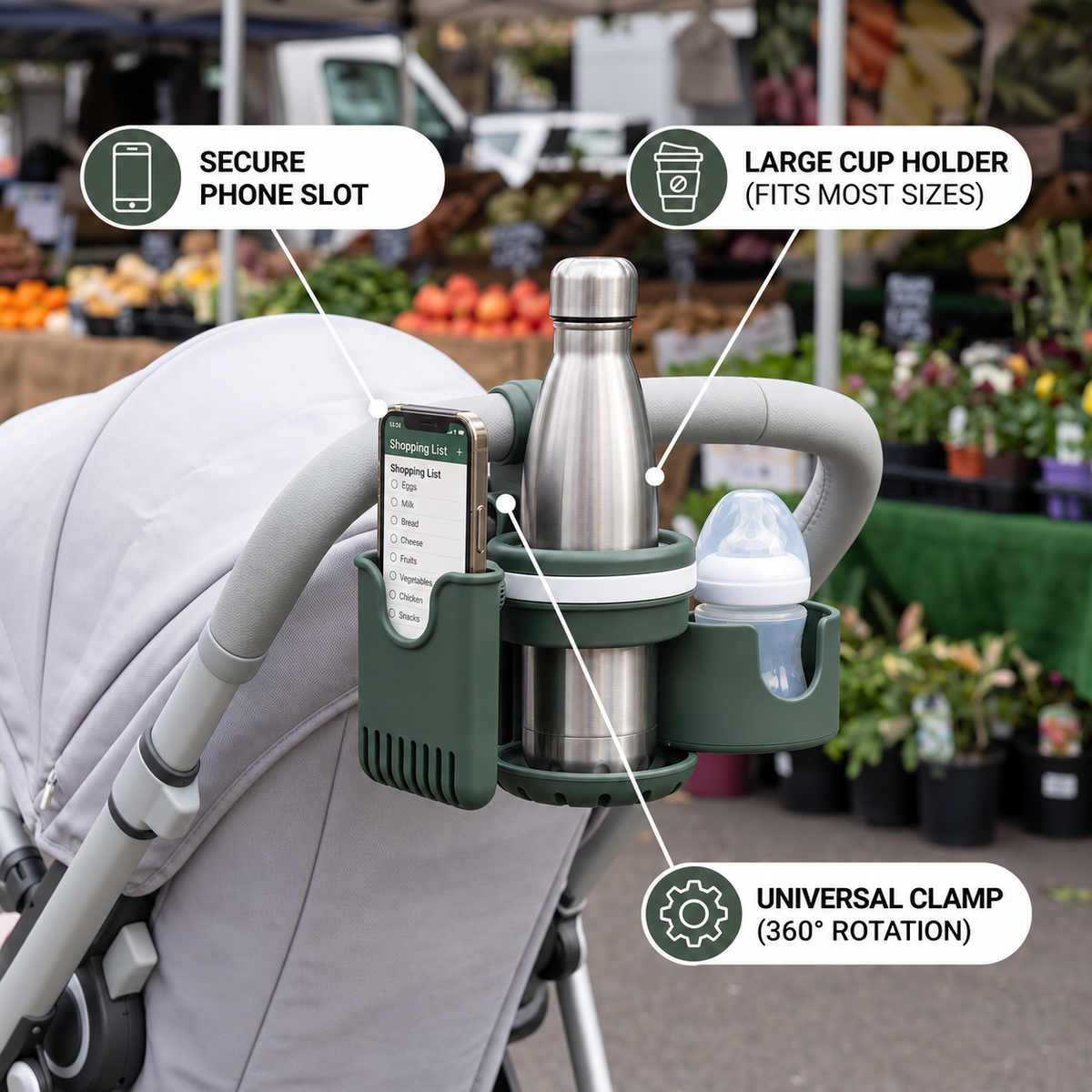 3-in-1 Baby Stroller Cup & Phone Holder