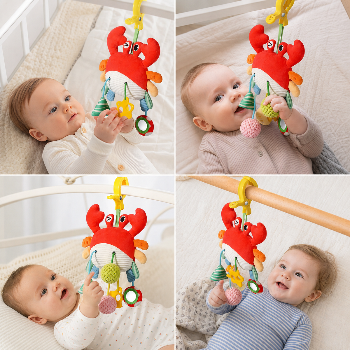 Crab Activity Toy with Pull Cord, Rattle & Teether for Babies