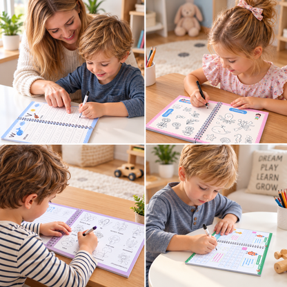 Reusable Grooved Handwriting Practice Books for Kids – 6-Piece Tracing & Writing Set