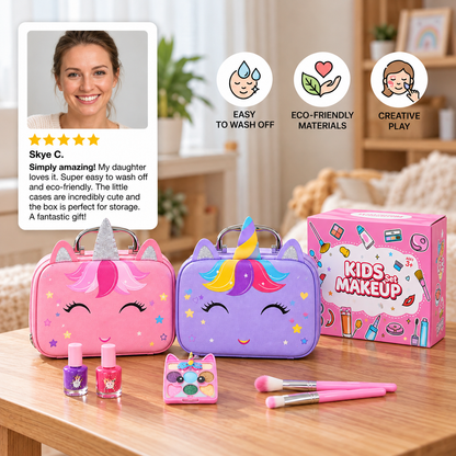 Kids’ Eco-Friendly & Easy-to-Wash Princess Makeup Kit with Cosmetic Bag