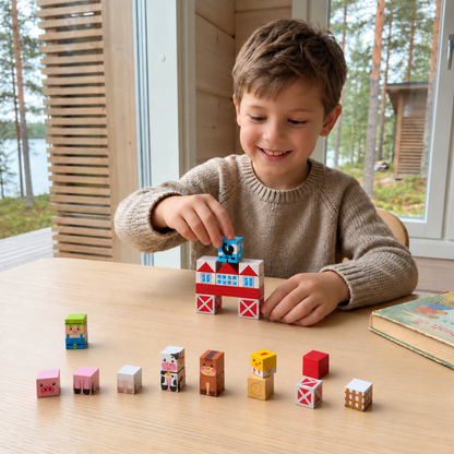 Farm Story Magnetic Building Blocks Travel Playset with Animals & Barn