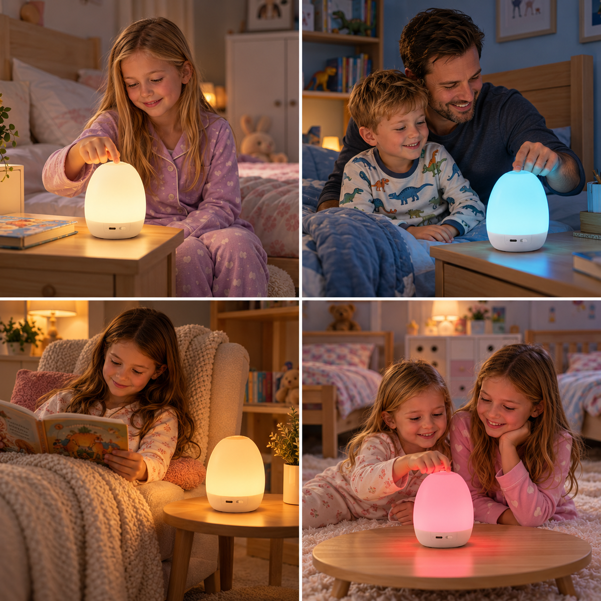 Egg-Shaped Silicone Night Light – Touch Control, 7-Colour Changing