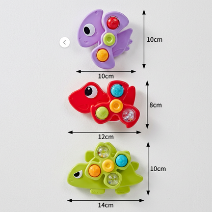 Dinosaur Suction Cup Spinner Toy for Babies & Toddlers Set of 3