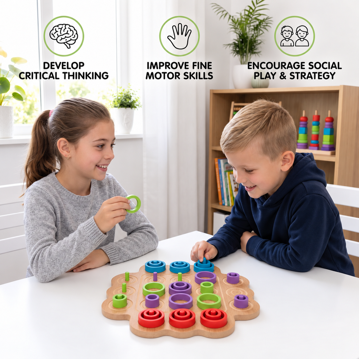 Early Educational 3-Level Wooden Tic-Tac-Toe Strategy Game