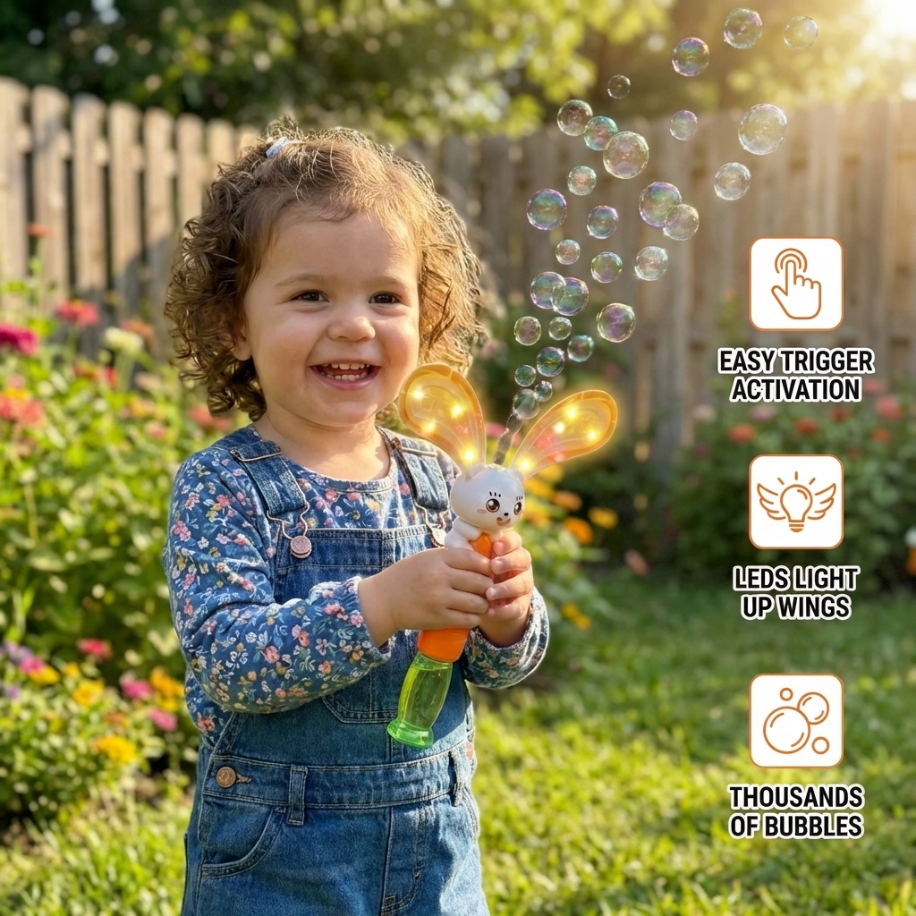 Light-Up Winged Bunny Bubble Maker – Kids Electric Bubble Wand