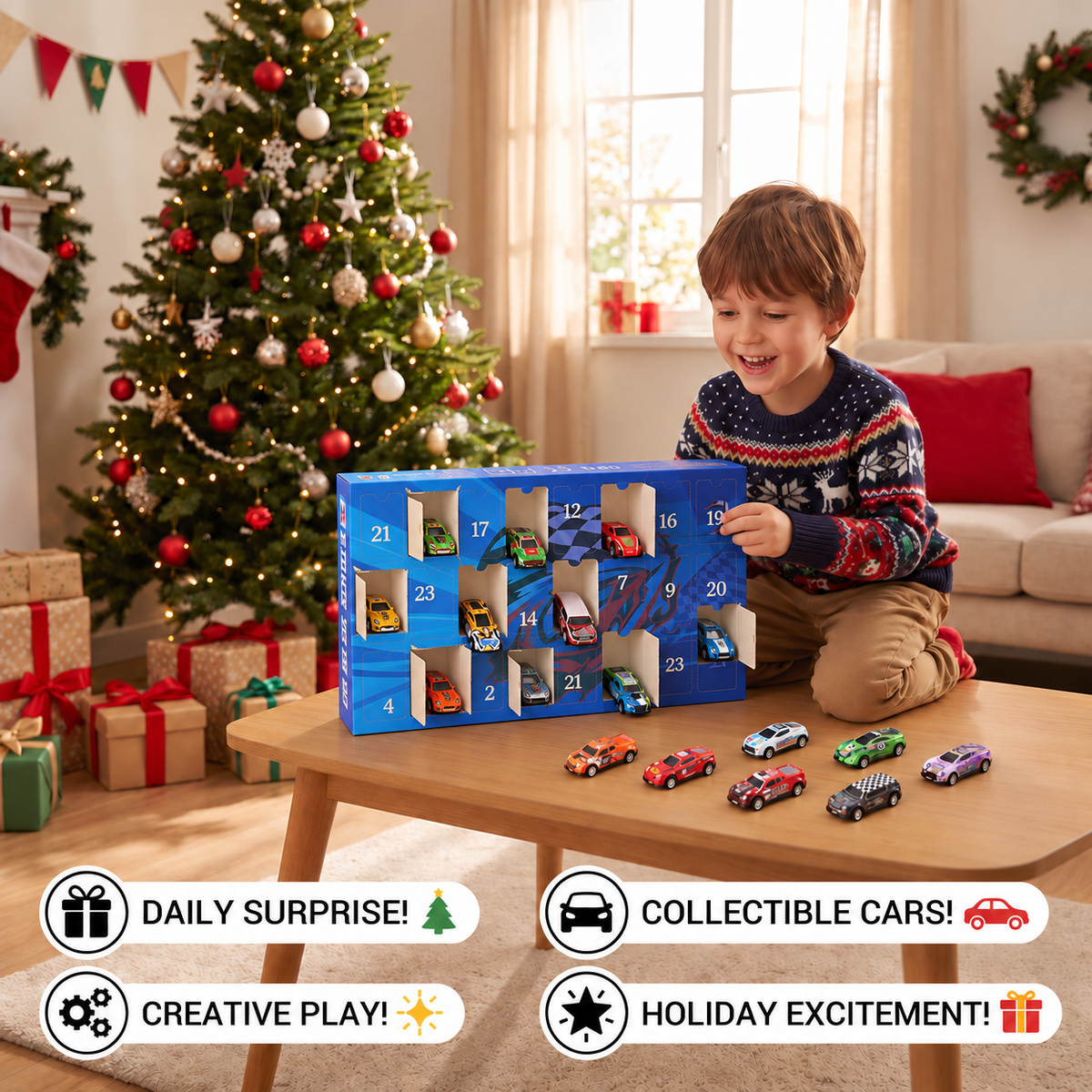 24-Day Racing Car Advent Calendar with Surprise Toy Cars