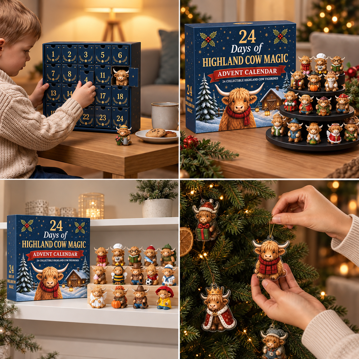 24-Day Highland Cow Advent Calendar with Collectible Mini Figurines
