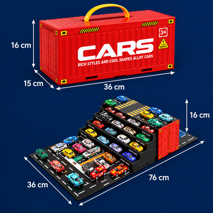 48-Piece Mini Die-Cast Pull-Back Car Set with Storage Container Box