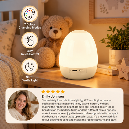 Egg-Shaped Silicone Night Light – Touch Control, 7-Colour Changing