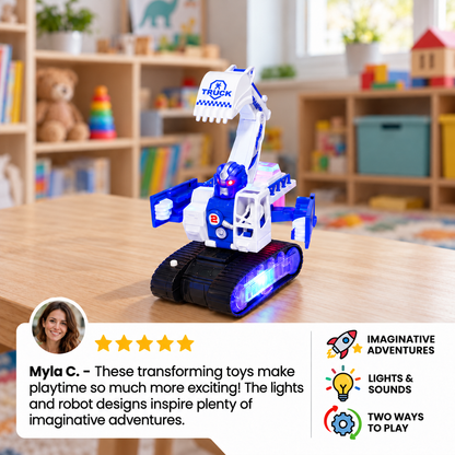 Transforming Police Robot Excavator Toy with Lights & Sounds
