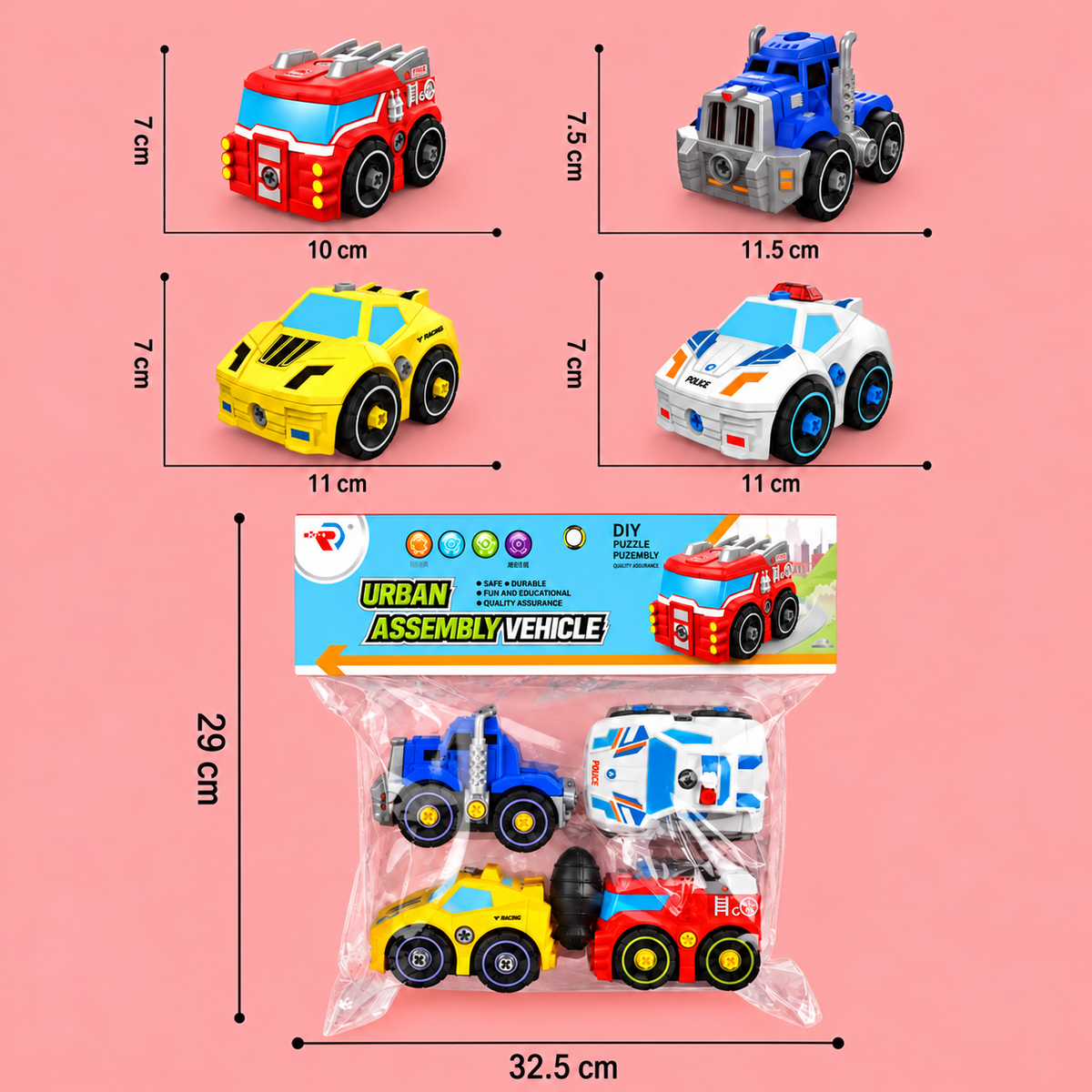 4-Piece DIY Take-Apart City Vehicle Set with Toy Drill