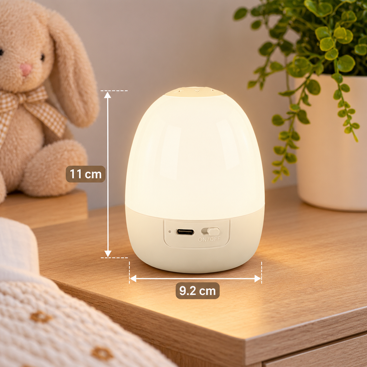 Egg-Shaped Silicone Night Light – Touch Control, 7-Colour Changing