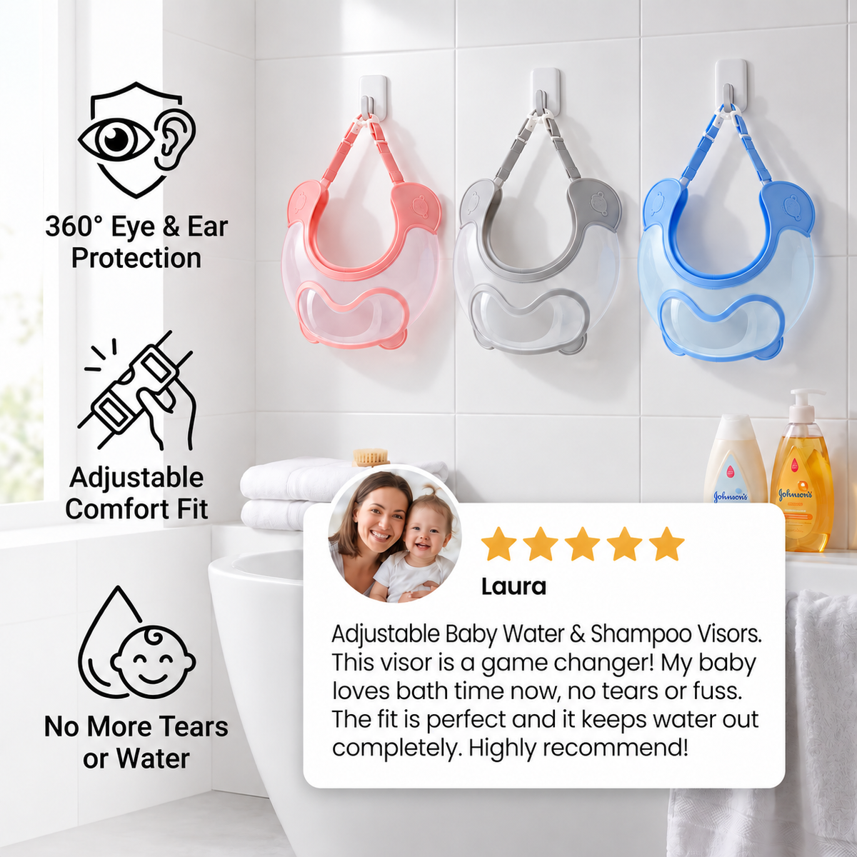 Adjustable Baby Water & Shampoo Visor with 360° Eye & Ear Protection