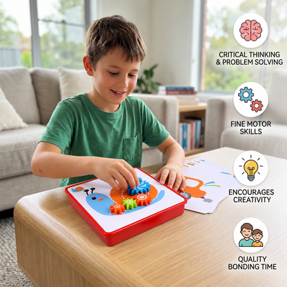 Creative Gear Puzzle Board Travel Box with Activity Cards for Kids