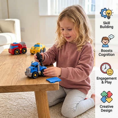 4-Piece DIY Take-Apart City Vehicle Set with Toy Drill