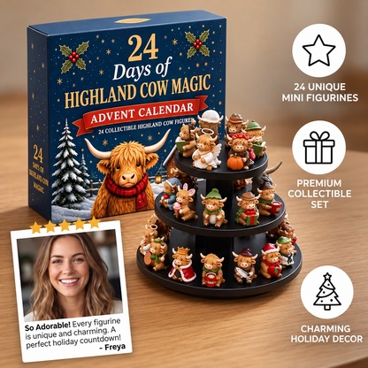24-Day Highland Cow Advent Calendar with Collectible Mini Figurines