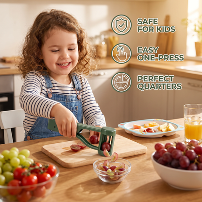 Stainless Steel Grape & Cherry Tomato Cutter – Safe One-Press Quarter Slicer for Toddlers & Kids